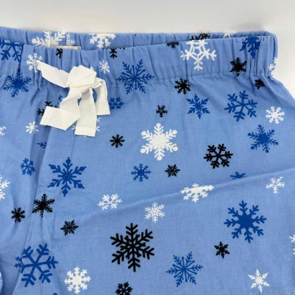 J Crew Flannel Lounge Shorts Womens‎ Large Blue Snowflake Pajama Sleepwear NWT
